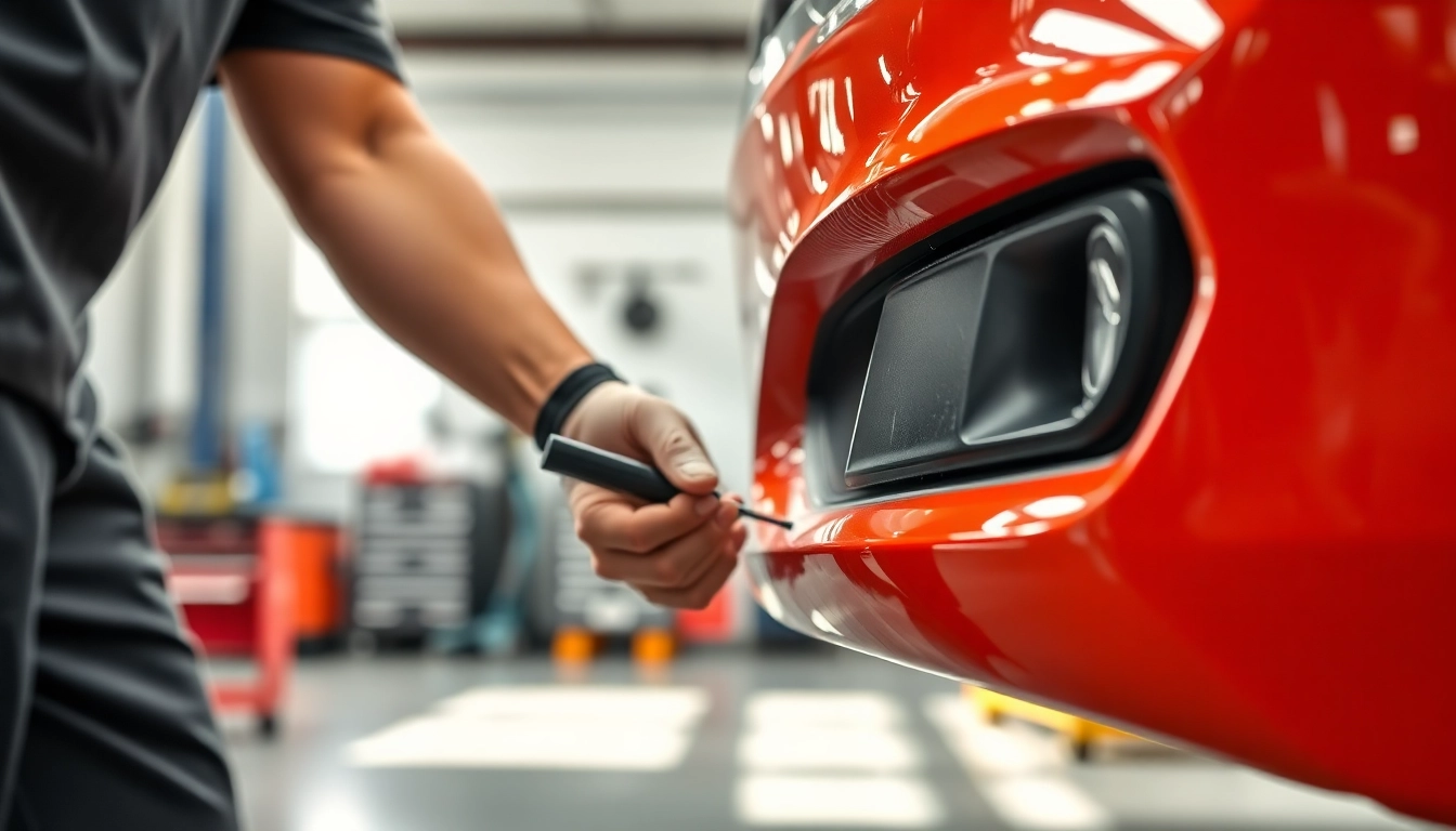 Stoßstange reparieren München von einem professionellen Techniker in einer modernen Werkstatt.