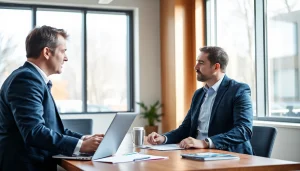 Erfolgreicher Headhunter Oberhausen vermittelt im modernen Büro Raum mit einem talentierten Kandidaten.