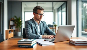 Der Headhunter Gesundheitswesen bei der Arbeit in einem modernen Büro, voller Notizen und Lebensläufe.