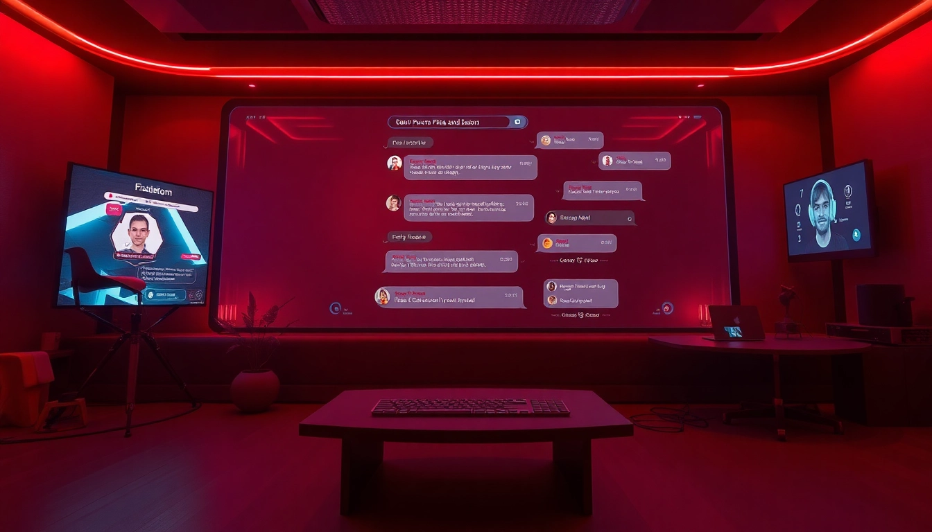 Porn chat interactive online atmosphere with vibrant chatroom graphics and avatars.