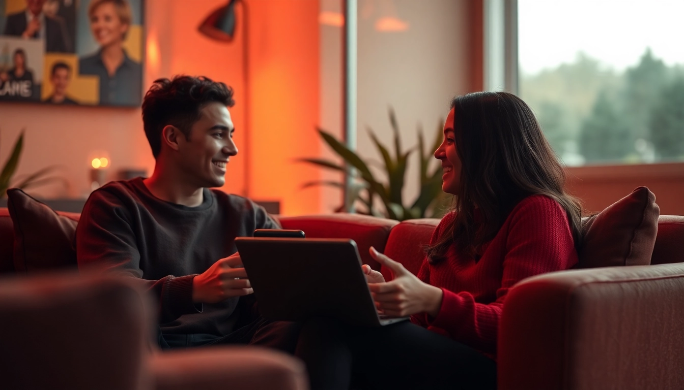 Intimate environment for engaging in sex chat online, with warm lighting and modern decor.