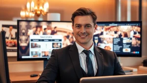 Headhunter Gastronomie im eleganten Büro, das Stellenangebote überprüft.