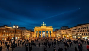 Berlin Nachrichten aktuell: Bunte Nachtansicht des Alexanderplatzes mit Menschen und Neonlichtern, die die pulsierende Stadt darstellen.
