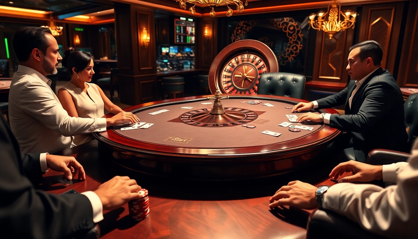 Experience online gambling excitement with F8BET at the luxurious poker table with vibrant gaming elements.