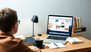 Nutzen Sie Office 2024 für Mac dauerhaft ohne Abonnement herunterladen auf einem MacBook mit stilvollem Schreibtisch.