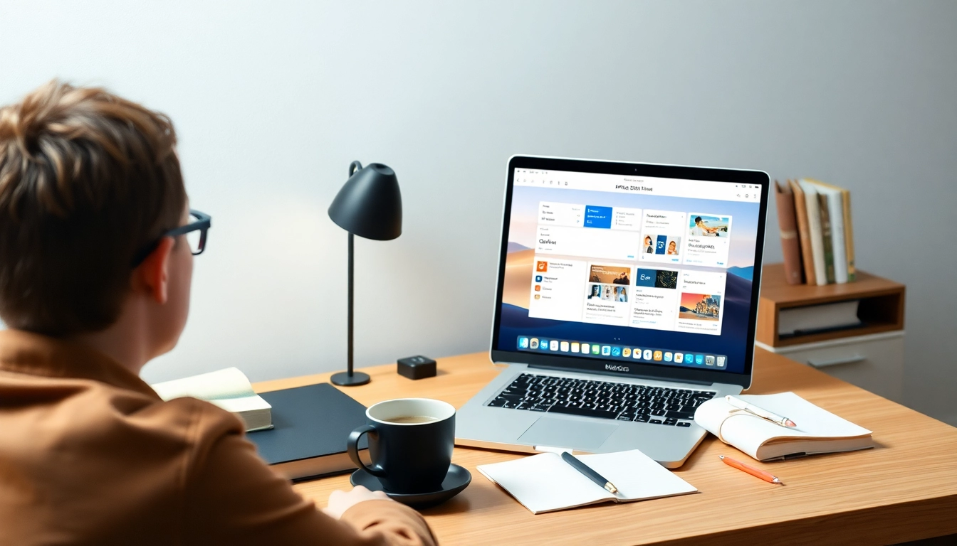 Nutzen Sie Office 2024 für Mac dauerhaft ohne Abonnement herunterladen auf einem MacBook mit stilvollem Schreibtisch.