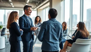 Vielseitiger Headhunter Schweiz im Büro bei einem Gespräch mit Kandidaten.
