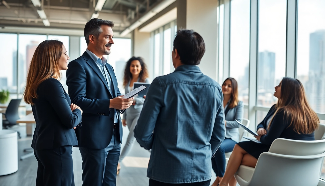 Vielseitiger Headhunter Schweiz im Büro bei einem Gespräch mit Kandidaten.