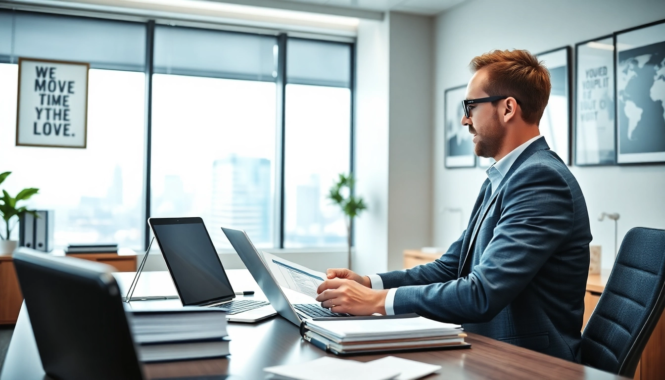 Professioneller Headhunter Schweiz, der in einem modernen Büro mit Lebensläufen arbeitet.