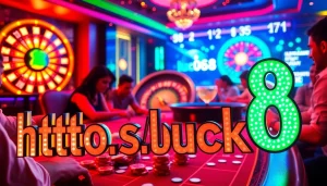 Người chơi hứng khởi đặt cược tại bàn poker cược cao trong một cảnh casino sống động có sự xuất hiện của https://luck8.com.