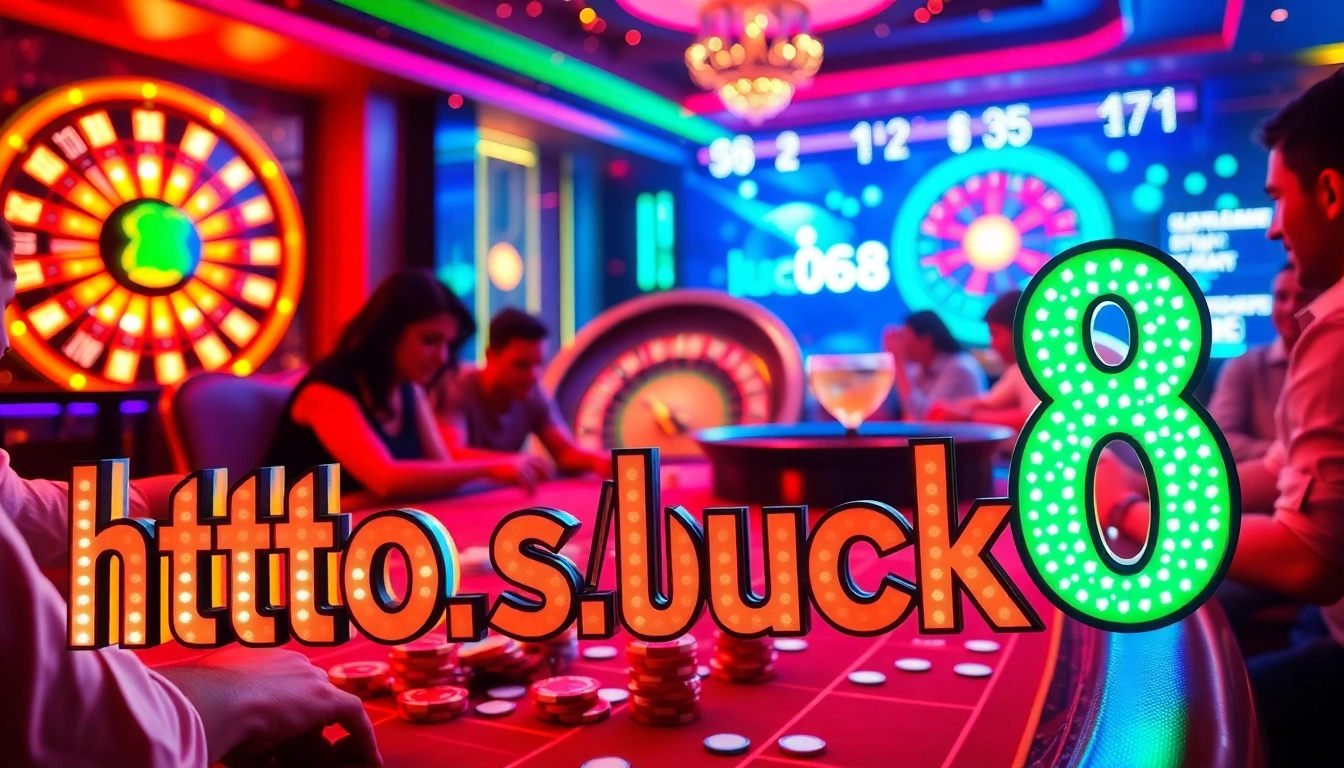 Người chơi hứng khởi đặt cược tại bàn poker cược cao trong một cảnh casino sống động có sự xuất hiện của https://luck8.com.
