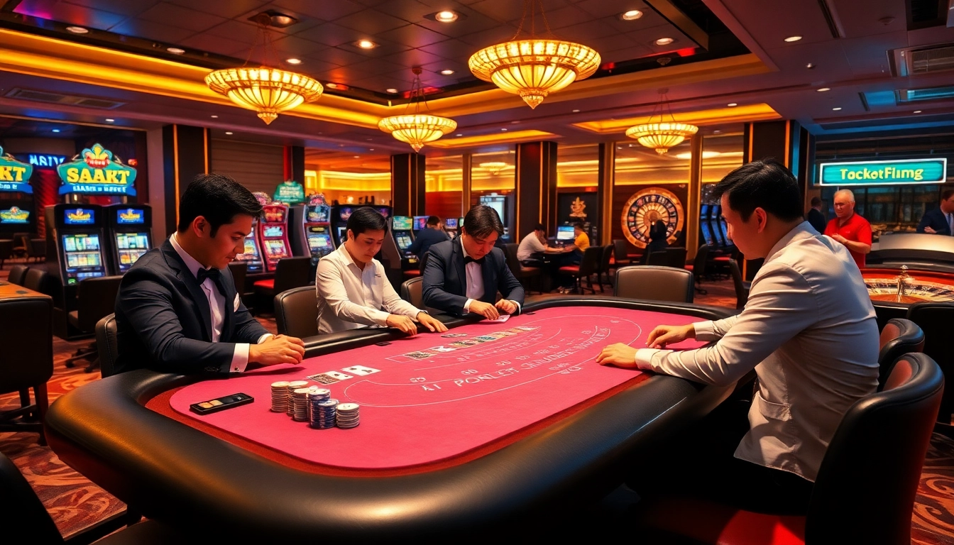 Engaging gameplay at 88i nhà cái with professional dealers at a vibrant blackjack table.