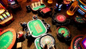Engaging gaming experience at 88i nhà cái casino with vibrant tables and slot machines.
