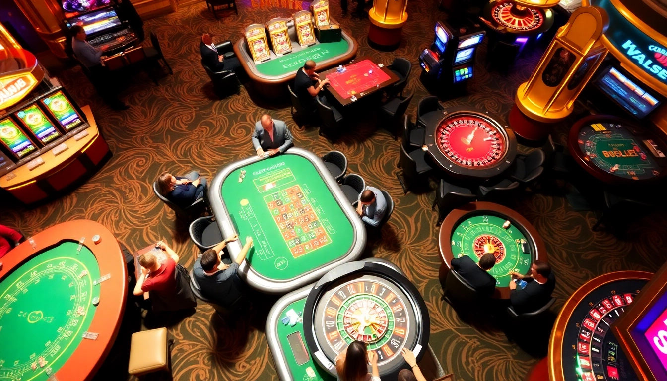 Engaging gaming experience at 88i nhà cái casino with vibrant tables and slot machines.