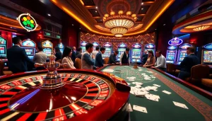 Engage with 88i nhà cái at an online casino featuring a vibrant roulette wheel and lively gaming atmosphere.