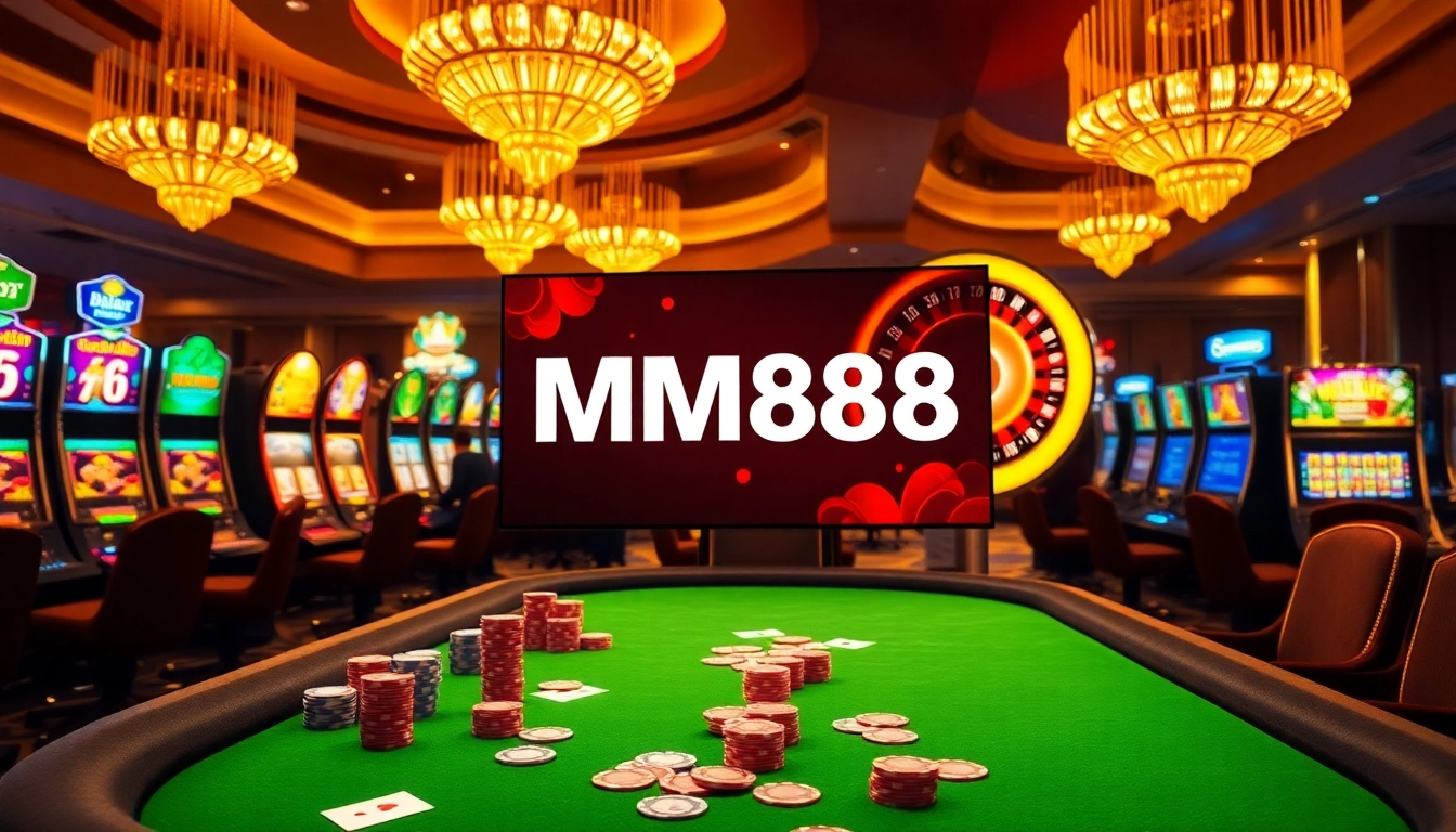 Experience the excitement of MM88 with vibrant gaming elements and luxury casino atmosphere.